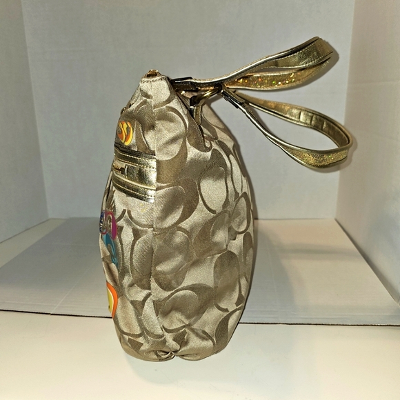 RARE Coach "Poppy Glitter Glam Groovy" Graffiti/Appliqué Handbag Gold - Picture 3 of 10